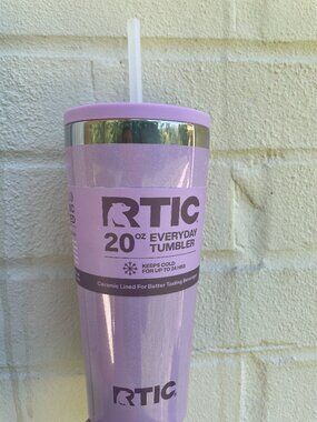 NEW RTIC 20oz Ceramic Lined Everyday Tumbler Cold Straw Lid Purple Glitter